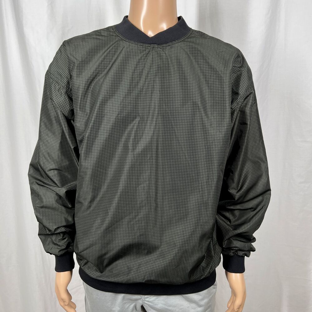 Vintage Highlander Mens Large Green Micro Check Golf Pullover Windbreaker Jacket